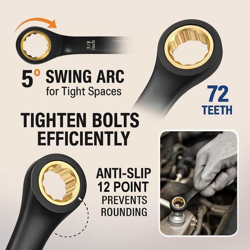 ironcube Ratcheting Wrench Set For Men: 16-Piece Metric & SAE - Black Chrome Vanadium - Including Water-Resistant Wax Canva Bag - for Automotive Repair - Image 5